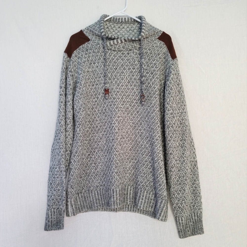 Carbon Men's Pullover Gray Sweater Brown Accents